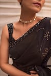 Shop_Priyanka Raajiv_Black Silk Patch Work And Hand Embroidered Dharmini Saree With Blouse  _at_Aza_Fashions