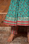 Pomcha Jaipur_Green Anarkali And Pant Cotton, Dupatta Organza Floral, Gota Saanchi Print Set _at_Aza_Fashions