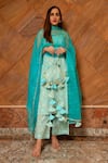 Buy_POMCHA JAIPUR_Blue Kurta And Pant Cotton Print Floral Round Neck Magan Flower Vine Set _Online_at_Aza_Fashions