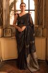 Priyanka Raajiv_Black Silk Patch Work And Hand Embroidered Dharmini Saree With Blouse  _at_Aza_Fashions