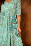 POMCHA JAIPUR_Blue Anarkali And Pant Cotton Printed Floral V Neck Noor Set _at_Aza_Fashions