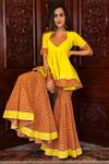 Pomcha Jaipur_Yellow Dupatta Soft Net, Kurta And Sharara , Lining Tuscan Set _Online_at_Aza_Fashions