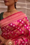 Shop_Priyanka Raajiv_Pink Banarasi Silk Woven Floral Lamika Saree _at_Aza_Fashions