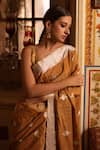 Shop_Priyanka Raajiv_Gold Banarasi Silk Tissue Woven Floral Sharmishtha Saree  _at_Aza_Fashions