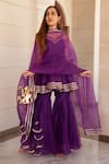 POMCHA JAIPUR_Purple Organza Embellished Gota Patti Masakali Peplum Top And Sharara Set _Online_at_Aza_Fashions