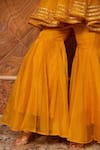 Buy_POMCHA JAIPUR_Yellow Organza Embroidery Gota Sweetheart Neck Murat Top Sharara Set_Online_at_Aza_Fashions
