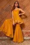 Shop_POMCHA JAIPUR_Yellow Organza Embroidery Gota Sweetheart Neck Murat Top Sharara Set_Online_at_Aza_Fashions