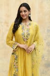 Label Niti Bothra_Yellow Pure And Handwoven Banarasi Silk Embroidery Blooming Flower Kurta Set_Online_at_Aza_Fashions