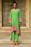 Buy_Swati Vijaivargie_Green Silk Embroidery Gota Patti Juhi Asymmetrical Kurta And Pant Set  _Online_at_Aza_Fashions