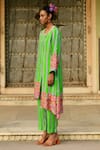 Shop_Swati Vijaivargie_Green Silk Embroidery Gota Patti Juhi Asymmetrical Kurta And Pant Set  _Online_at_Aza_Fashions