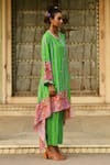 Swati Vijaivargie_Green Silk Embroidery Gota Patti Juhi Asymmetrical Kurta And Pant Set  _at_Aza_Fashions