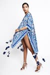 Buy_Anmol Kakad_Blue Cotton Silk Mosaic Open Pattern Tassel Hem Cover Up  _Online_at_Aza_Fashions