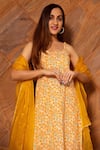 Buy_POMCHA JAIPUR_Yellow Kurta And Pant Cotton Printed Floral Round Ruhani Neck Set _Online_at_Aza_Fashions