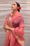 Shop_Priyanka Raajiv_Pink Organza Silk Paisley Pattern Aisaa Brocade Saree _at_Aza_Fashions