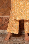 Shop_POMCHA JAIPUR_Yellow Kurta And Pant Cotton Printed Floral Round Ruhani Neck Set _Online_at_Aza_Fashions