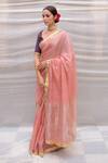Priyanka Raajiv_Pink Chanderi Silk Plain Nandini Saree  _Online_at_Aza_Fashions