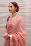 Shop_Priyanka Raajiv_Pink Chanderi Silk Plain Nandini Saree  _Online_at_Aza_Fashions