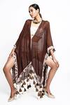 Buy_Anmol Kakad_Brown Cotton, Silk Tassels V-neck Sheer Hem Cover Up_Online_at_Aza_Fashions
