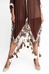 Shop_Anmol Kakad_Brown Cotton, Silk Tassels V-neck Sheer Hem Cover Up_Online_at_Aza_Fashions