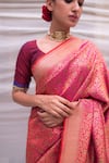 Shop_Priyanka Raajiv_Pink Banarasi Silk Woven Floral Jaya Saree  _at_Aza_Fashions