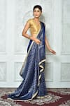 Buy_Samyukta Singhania_Blue Pure Linen Woven Scalloped And Geometric Pattern Zari Work Saree _Online_at_Aza_Fashions