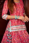 Shop_POMCHA JAIPUR_Pink Kurta And Skirt Cotton Printed Floral Round Naaz Set_Online_at_Aza_Fashions