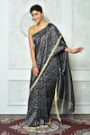 Buy_Samyukta Singhania_Black Pure Linen Woven Scalloped And Geometric Pattern Zari Work Saree _Online_at_Aza_Fashions