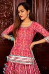 POMCHA JAIPUR_Pink Kurta And Skirt Cotton Printed Floral Round Naaz Set_at_Aza_Fashions