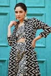 Buy_KARAJ JAIPUR_Black Gazi Silk Chevron And Floral Jacket Spread Collar & & Pant Set _Online_at_Aza_Fashions