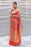 Buy_Priyanka Raajiv_Red Silk, Banarasi Rangkaat Kadua Floral, Stripe Karni Woven Saree _Online_at_Aza_Fashions