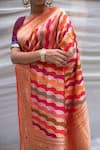 Shop_Priyanka Raajiv_Red Silk, Banarasi Rangkaat Kadua Floral, Stripe Karni Woven Saree _Online_at_Aza_Fashions