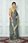 Buy_Adara Khan_Grey Silk Cotton Woven Floral Pattern Floret Zari Work Saree_Online_at_Aza_Fashions