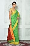 Buy_Samyukta Singhania_Green Blended Cotton Woven Geometric Colorblock Saree _Online_at_Aza_Fashions