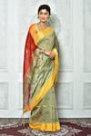 Buy_Adara Khan_Beige Blended Cotton Woven Geometric Pattern Saree_Online_at_Aza_Fashions
