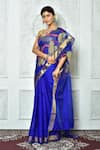 Buy_Samyukta Singhania_Blue Blended Matka Silk Woven Floral Pattern Jamdani Saree _Online_at_Aza_Fashions