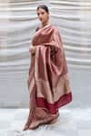 Buy_Priyanka Raajiv_Maroon Silk Tissue Stripe Pattern Charu Banarasi Brocade Saree_Online_at_Aza_Fashions