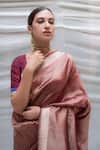 Shop_Priyanka Raajiv_Maroon Silk Tissue Stripe Pattern Charu Banarasi Brocade Saree_Online_at_Aza_Fashions