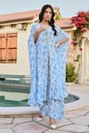 Buy_Palak & Mehak_Ivory Pure Crepe Print Floral V Neck Zeenat Bloom Kaftan And Palazzo Set _Online_at_Aza_Fashions