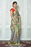 Buy_Samyukta Singhania_Grey Pure Linen Woven Zari Saree _Online_at_Aza_Fashions