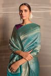 Shop_Priyanka Raajiv_Blue Banarasi Silk Woven Geometric Jaishree Saree  _Online_at_Aza_Fashions