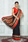 Shop_Samyukta Singhania_Black Pure Cotton Woven Geometric Panelled Saree _Online_at_Aza_Fashions