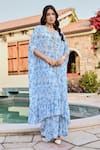 Palak & Mehak_Ivory Pure Crepe Print Floral V Neck Bloom Kaftan And Palazzo Set _at_Aza_Fashions