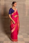 Shop_Priyanka Raajiv_Pink Banarasi Silk Woven Brocade Vintage Gold Floral Bhairavi Saree  _Online_at_Aza_Fashions