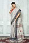 Shop_Samyukta Singhania_Off White Pure Cotton Geometric And Striped Woven Saree_Online_at_Aza_Fashions