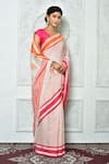 Shop_Samyukta Singhania_White Pure Cotton Woven Geometric And Striped Saree _Online_at_Aza_Fashions