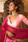 Shop_Priyanka Raajiv_Pink Silk, Cotton, Tissue, Satin, Brocade, Indira Embroidered Lehenga Set _at_Aza_Fashions