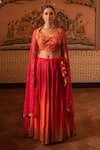 Priyanka Raajiv_Orange Silk Woven Brocade Mukaish And Kiran Work Round Garima Ombre Lehenga Set _Online_at_Aza_Fashions