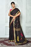 Buy_Samyukta Singhania_Black Pure Cotton Woven Geometric Saree _Online_at_Aza_Fashions