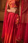 Buy_Priyanka Raajiv_Orange Silk Woven Brocade Mukaish And Kiran Work Round Garima Ombre Lehenga Set _Online_at_Aza_Fashions