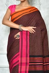 Buy_Samyukta Singhania_Black Pure Cotton Woven Geometric Striped And Saree _Online_at_Aza_Fashions